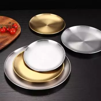 14/17/20/23/26/30CM Stainless Steel Bone Spitting Dish 4Pcs Gold Shallow Tray Metal Dining Disc Round Plate Dessert Tableware
