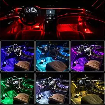 14 в 1 64 цвета Светодиодная Беспроводная Без Ниток RGB Светодиодная Атмосферная Подсветка для Автомобиля Внутренняя Отделка Волоконная Ленточная Подсветка