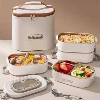 1500ml Double Layers Stainless Steel 304 Thermal Lunch Box With Insulation Bag Leak-Proof Bento Box Adult Student Food Container 750-1500ml