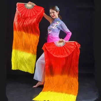 150 см Длина Лидер продаж Ms. Belly Dance Fan градиентный длинный цветной веер реквизит для практики танцора веер китайский шелк имитация танца E6W7 left hand