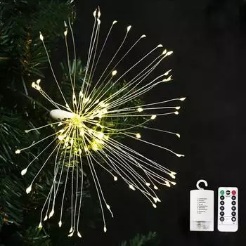 150 светодиодов DIY LED Fairy String Lights 8 режимов подвесного праздничного света Starburst с дистанционным управлением Украшение на открытом воздухе 150LEDs теплый белый
