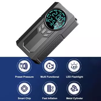 150PSI 60W Digital With LED Light for Car Motorcycle Bicycle Ball Air Compressor Portable Inflator LCD Display Tire Air Pump чёрный
