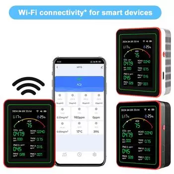 15 в 1 Tuya WIFI перезаряжаемый бытовой цифровой детектор качества воздуха CO2/CO/TVOC/HCHO/PM2.5/PM1.0/PM10/Temp/Humi для умного дома чёрный