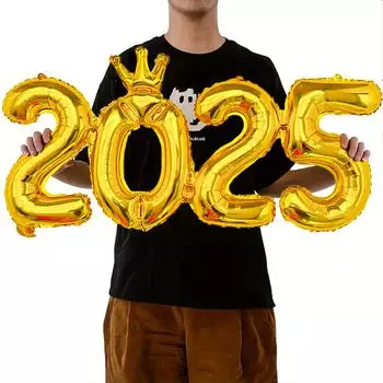 15pcs2025 Crown Number Foil Balloons, Happy New Year Letter Balloons, suitable for New Year s Eve Party, Christmas Party Other