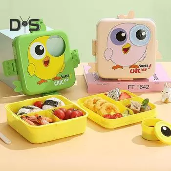 1600 мл ланч-бокс Bento с 3-секционным герметичным контейнером для ланча с изображением героев мультфильмов и стаканчиком для соуса, портативный ланч-бокс без содержания бисфенола А для детей школьного возраста 3-12 лет 1600ML абрикосовый