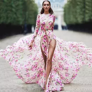 16/5000 Женское летнее пляжное платье с разрезом и принтом S розовый