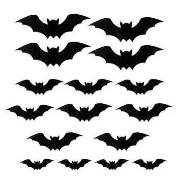 16 Pcs Halloween 3D Lighted Bat LED Bat Wall Stickers with Purple Light Spooky Light-up Glowing Bat Clings for Home Bar Halloween Party Decor A