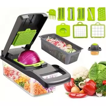 Набор из 16 кухонных измельчителей Ultimate Kitchen Chopper Set - простая овощерезка и фрукторезка, измельчитель лука, измельчитель картофеля серый