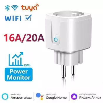 16A/20A Tuya EU WiFi Socket Plug Smart Life Outlet с функцией мониторинга времени WiFi Plug с управлением через приложение и Alexa Google EU Plug