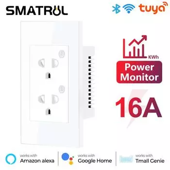 16a Tuya Wi-Fi Bluetooth Us EU умная розетка адаптер монитор питания настенный электрический таймер включения и выключения для Google Home Alexa Smart socket- W