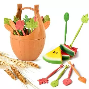 16pcs Biodegradable Fruit Fork Set Wheat Straw Leaves Desert Forks Salad Vegetable BBQ Party Cocktail Forks Picks Table Decor синий