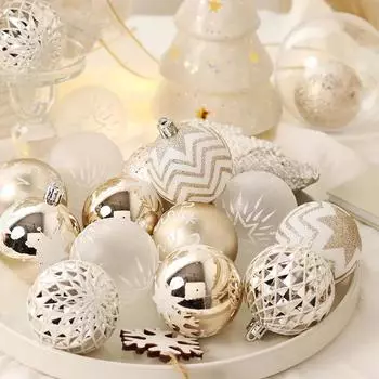 16PCS Mixed Christmas Ball Ornament White Gold Xmas Tree Hanging Bauble Pendants Christmas Decorations For Home Christmas Ball 1Suit зелёный