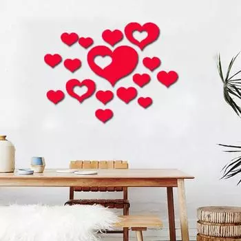 16Pcs/set 3D Acrylic Wall Stickers DIY Love Art Mural Heart Shaped Mirror Stickers Wedding Party серебряный