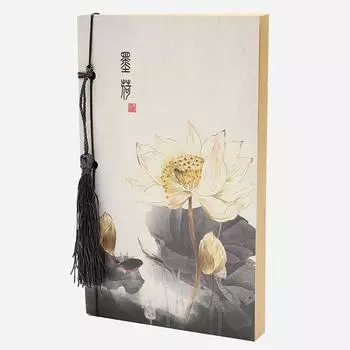17*11 см винтажный блокнот в китайском стиле Lotus с кисточкой, пустой крафт-портативный мини-блокнот для рукоделия 01