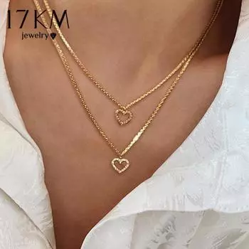 17 км модное свадебное ожерелье с подвеской в виде сердца для женщин, многослойное золотое ожерелье с сердечком из хрусталя, подарки на день Святого Валентина, ювелирные изделия золотой