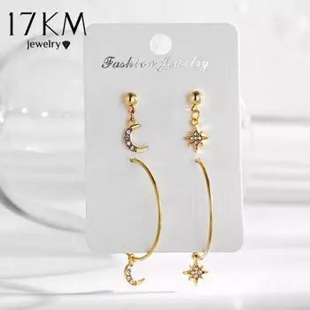 17 км модные асимметричные серьги-подвески с луной для женщин Brincos геометрические висячие серьги комплект ювелирных изделий золотой