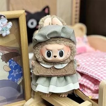 17 см мини плюшевая кукла одежда только одежда наряд аксессуары для Кореи Kpop Exo Labubu Idol клетчатое платье комплект одежды подарок