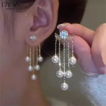 17KM 2PCS изящные блестящие хрустальные стразы длинные серьги-подвески с кисточками для женщин и девочек корейские серьги-подвески Kpop украшения для банкета и вечеринки