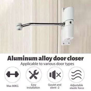 180 Degree Automatic Door Closer Metal Adjustable Heavy Duty Safety Spring Silence Durable Convert Hinged Door Interior Exterior