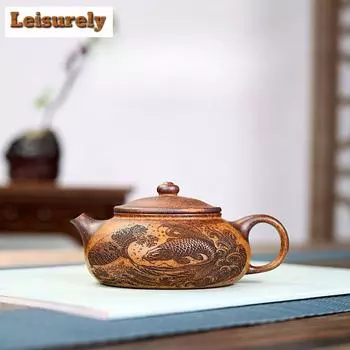 180 мл чайники из фиолетовой глины Исин, художественный чайник ручной работы для рыбы, сырая руда, гипертермический раздел, грязевой чайник для замачивания чая, чайный набор «Цзыша», подарок