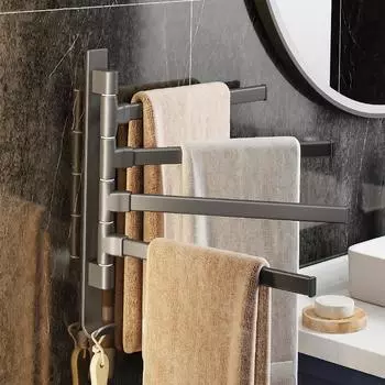 180° Rotatable Bathroom Towel Holder Multifunctional Space Aluminum Shower Room Towel Hanger Kitchen Storage Shelf Organizer