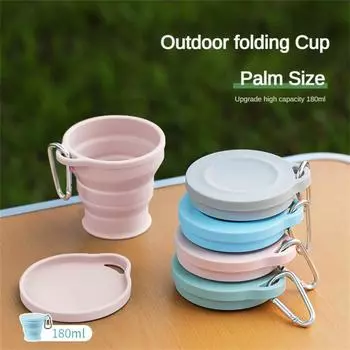 180ml New Silicone Folding Water Cup With Hanging Buckle Telescopic Drinking Cup Multi-purpose Portable Outdoor Picnic Water Cup 180ml