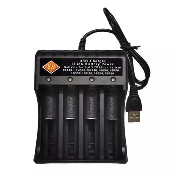18650 Аккумулятор USB-зарядное устройство 4 слота Литий-ионный аккумулятор 3,7 В Защита от перезаряда с 4 шт. 18650 чёрный