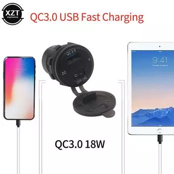 18 Вт телефон QC 3.0 автомобильный адаптер для быстрой зарядки с цифровым дисплеем вольтметр постоянного тока 12 В-24 В USB-зарядное устройство с переключателем ВКЛ-ВЫКЛ для мотоцикла красный