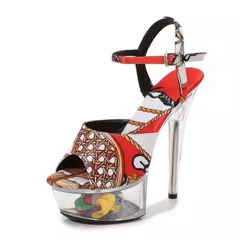 190 серия, каблук 15 см, платформа 4,5 см, 2022, женские сексуальные модные сандалии с прозрачным носком на платформе для вечеринок, секс-сандалии, желейные сандалии LFD 34 чёрный