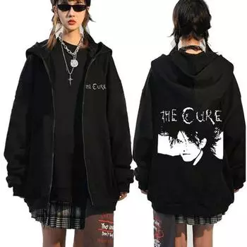 1986 The Cure Robert Smith Толстовки на молнии Толстовка с капюшоном в готическом стиле с графическим принтом Негабаритная мужская куртка на молнии для рок-группы в стиле хип-хоп L