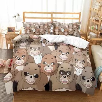 1990s Comics Duvet Cover Set King Queen Double Full Twin Single Size Link Pom Poko Bed Linen Set EU single(135x200cm)