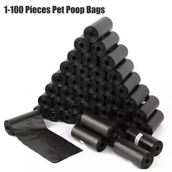 1-100Rolls Мешки для собачьих какашек Биоразлагаемые Утолщенные Мешки для уборки домашних животных на открытом воздухе с точкой разрыва Совок для щенячьих какашек Рулон 1 Rolls 15Pc чёрный