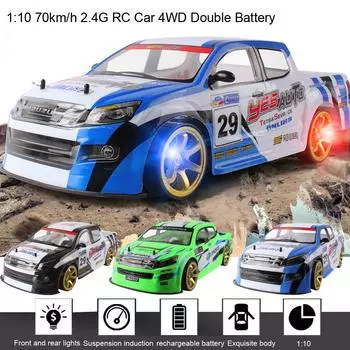 1:10, 70 км/ч, 2,4G, радиоуправляемый автомобиль, 4WD, двойной аккумулятор, светодиодные фары высокой мощности, гоночный грузовик синий