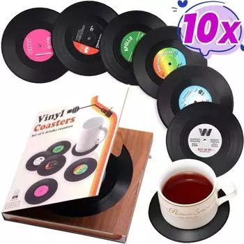 1/10 шт. черные ретро подставки под виниловые пластинки CD диски коврики для чашек термостойкие нескользящие подставки под кружки для напитков аксессуары для дома и офиса подарки 1PC