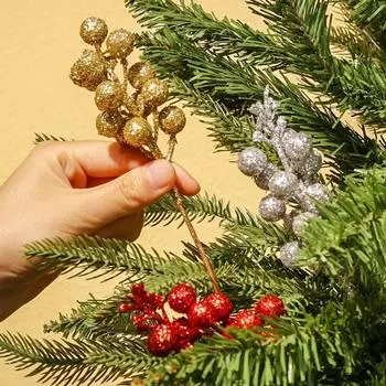 1-10PCS Gold Powder Berry Artificial Plants DIY Christmas Fake Plant Flower Bouquet Ornament Home Garden Party Wedding Decor 1PCS красный