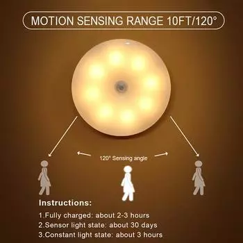1-10Pcs Motion Sensor LED Night Lights Rechargeable Dimmable Night Lamp Wireless Wall Light Bedroom Kitchen Closet Hallway Stair 1pcs