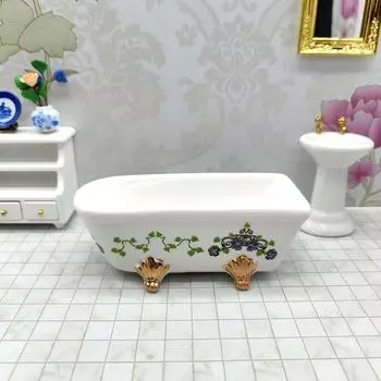 1:12 кукольных миниатюрных керамических ванночек для кукольного дома, мебель для ванной комнаты, декор для игрушечных кукольных домиков, микросцена, орнамент