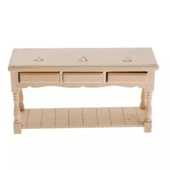 1:12 Miniature Table European Style Rectangular Table with 3 Drawers Wooden Dollhouse Furniture for Doll House Living Room Decor