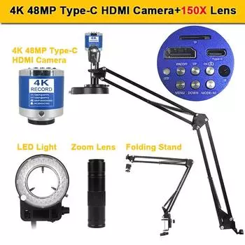 1-150X зум-объектив для пайки микроскоп HD 4K 48MP 1080P промышленная камера Тип C HDMI видео цифровой микроскоп для электроники US Plug