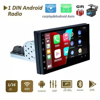 1 + 16 ГБ 1din Android 12 радио 7 дюймов беспроводной Carplay автомобильный мультимедийный плеер универсальный 1 Din GPS навигация для VW KIA Nissan