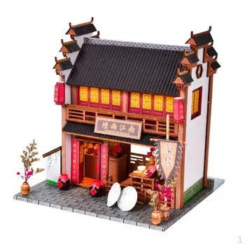 1/24 DIY Миниатюрный кукольный домик Китайская старинная таверна с мебелью и светодиодными лампами, для дня рождения девочки
