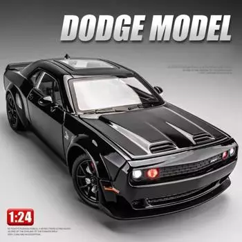 1:24 Dodge Challenger SRT Hellcat Alloy Muscle Car Model Литой металлический спортивный автомобиль Украшения Модель автомобиля Звук и свет Детская игрушка Подарок мальчику чёрный