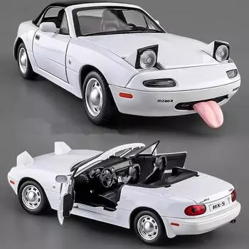 1:24 Mazda MX-5 ретро литой кабриолет спортивная модель автомобиля литая металлическая гоночная модель автомобиля звук и свет детская игрушка мальчик подарочная коллекция украшения белый