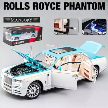 1/24 Rolls-Royce Phantom модель автомобиля, игрушечный автомобиль из цинкового сплава с откидной спинкой, металлическая модель автомобиля для литья под давлением со звуком и светом для детей, подарок для мальчиков и девочек 1:24 Phantom синий/белый