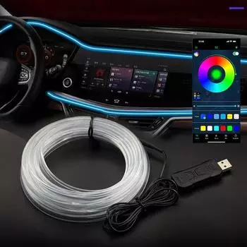 1/2/3/4/5M салона автомобиля RGB светодиодная лента окружающий неоновый невидимый свет USB оптоволоконная атмосферная лампа поддержка управления через приложение 1 meter