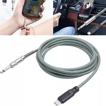 1/2/3/5M 6.35mm 1/4 дюйма TS к USB-C аудио кабель плетеный USB Type-C аудиозаписывающий шнур адаптер гитара к USB C кабель для записи 1m