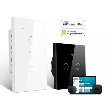1 2 3 Gang Apple Homekit App Smart WIFI Светодиодный выключатель Siri Voice Пульт дистанционного управления Беспроводной сенсорный переключатель Работает с Homekit