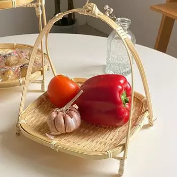 1/2/3-ярусная круглая квадратная большая корзина с ручкой, многослойная корзина для чая, десерта и фруктов 1 Tier