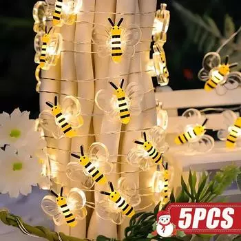 1/2/3M Bee Decor Lights Cute Honeybee String Lights Battery Powered Bee Garden Fairy Lights Bedroom Dorm Christmas Decoration 1PC