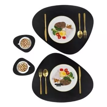 1/2/4PCS Placemats with Coasters Set Unique Oval Tiangle Table Mats Pad Upgraded Black Faux Leather Cafe Pad Food Placemats 1set